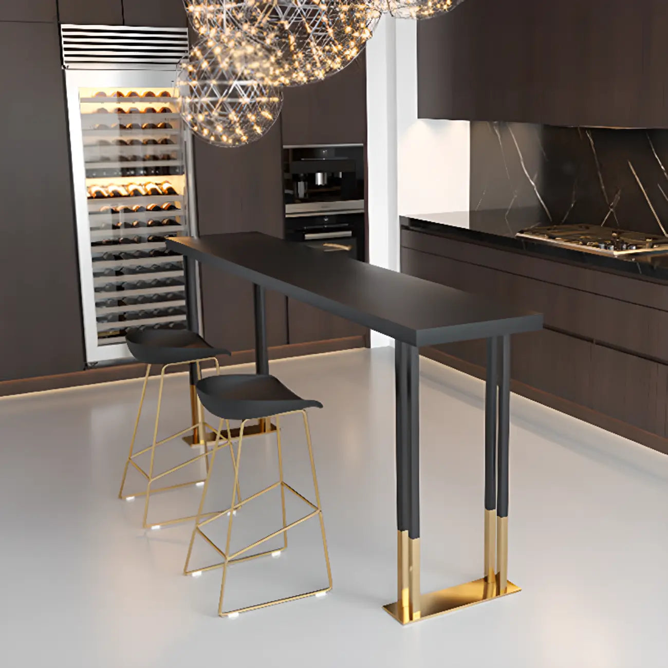 Tables de bar somptueuses en bois, métal et noir doré, style traîneau