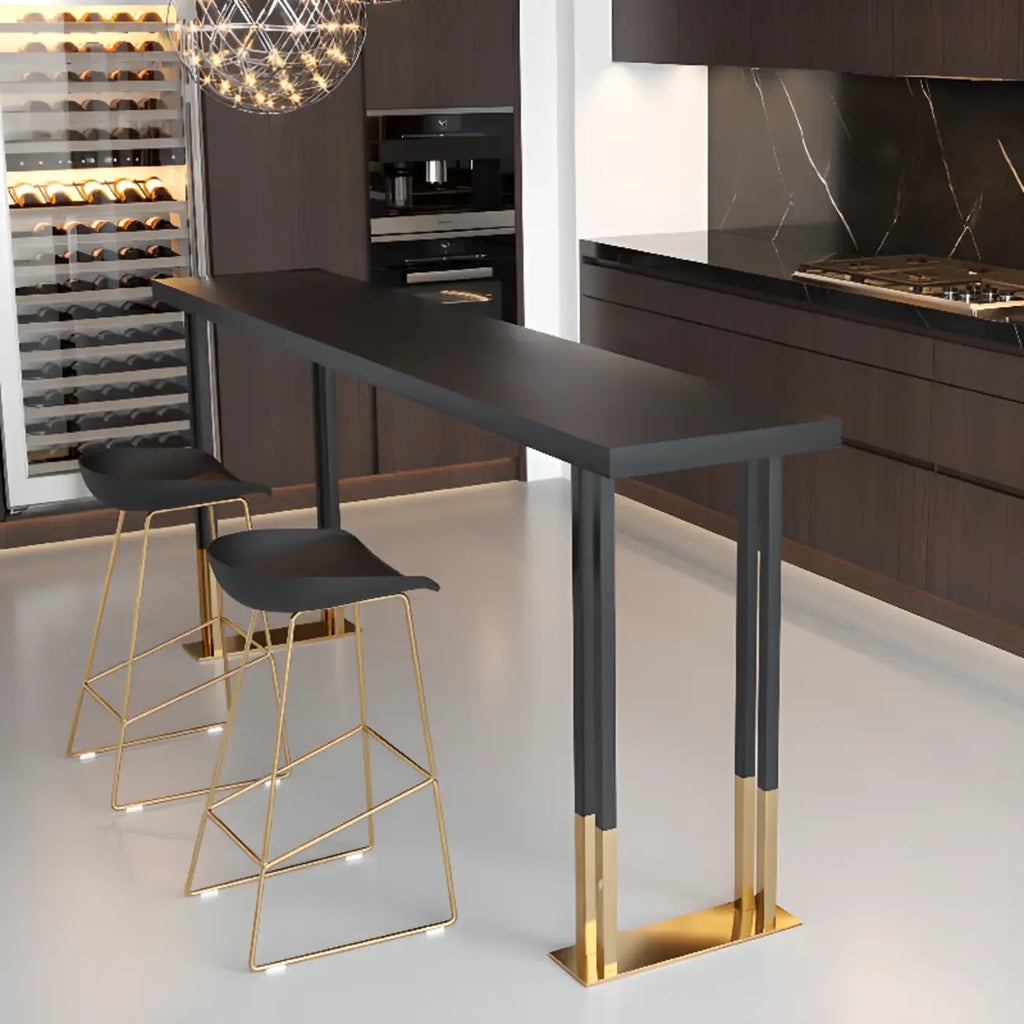 Tables de bar somptueuses en bois, métal et noir doré, style traîneau