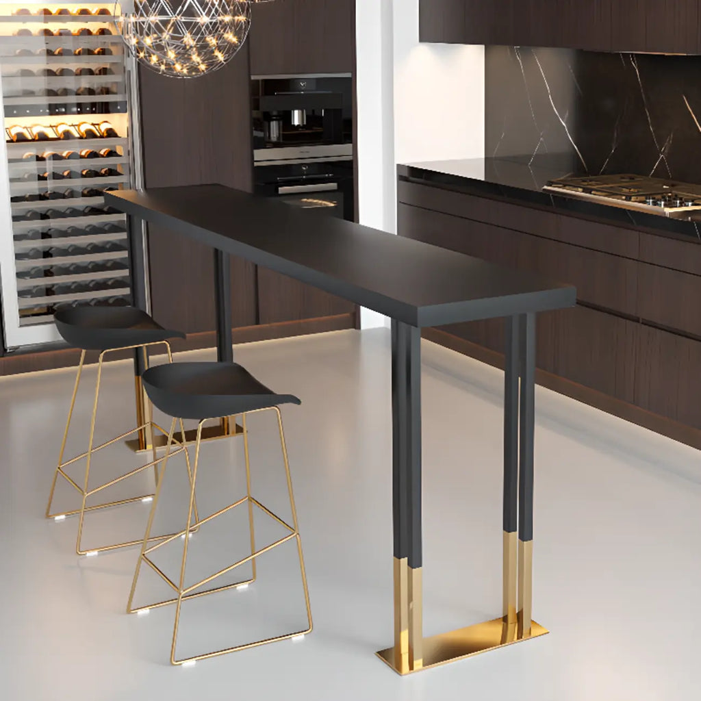 Tables de bar somptueuses en bois, métal et noir doré, style traîneau
