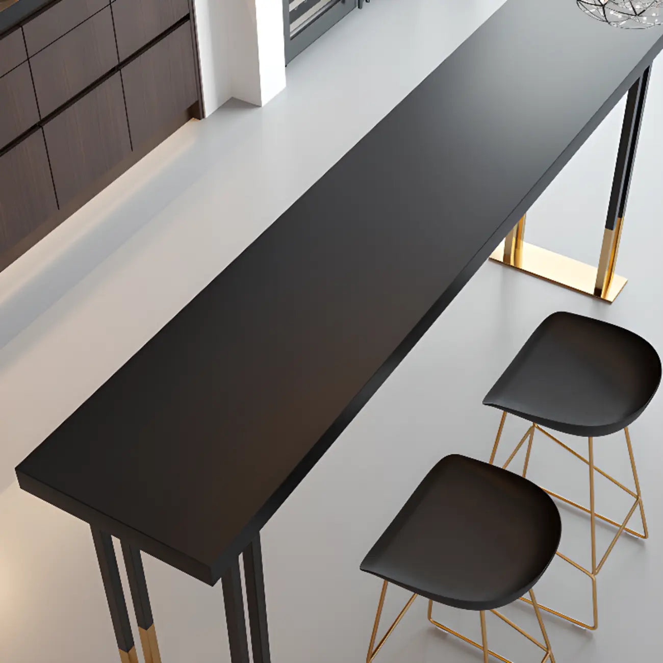 Tables de bar somptueuses en bois, métal et noir doré, style traîneau