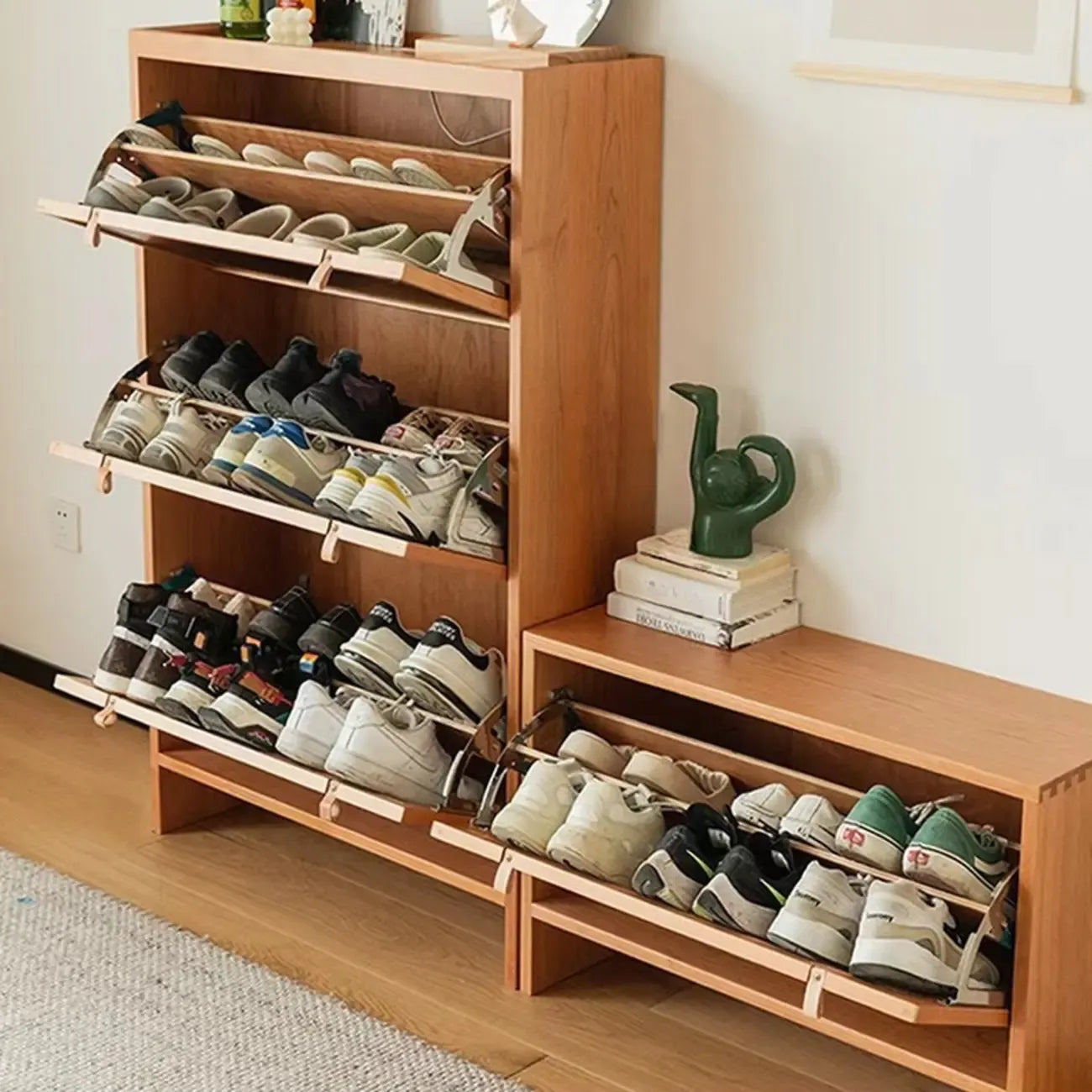 Meuble à chaussures bohème en bois massif marron