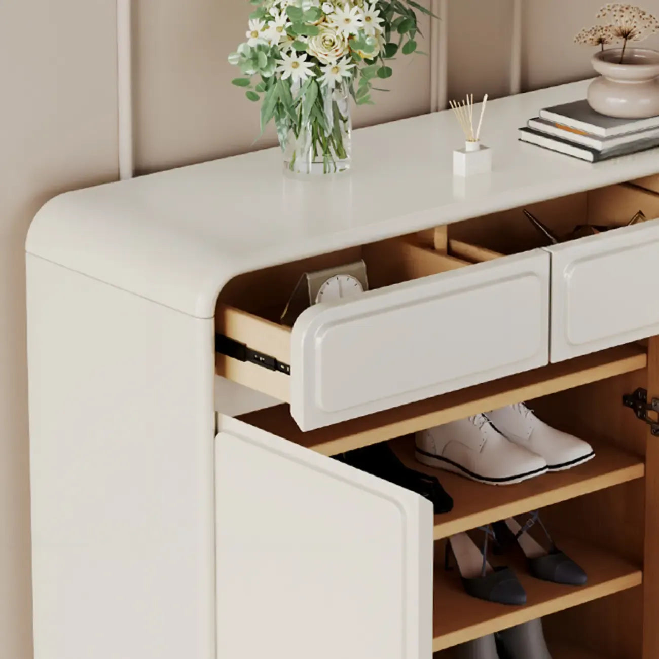 Meuble à chaussures d'entrée en bois massif blanc