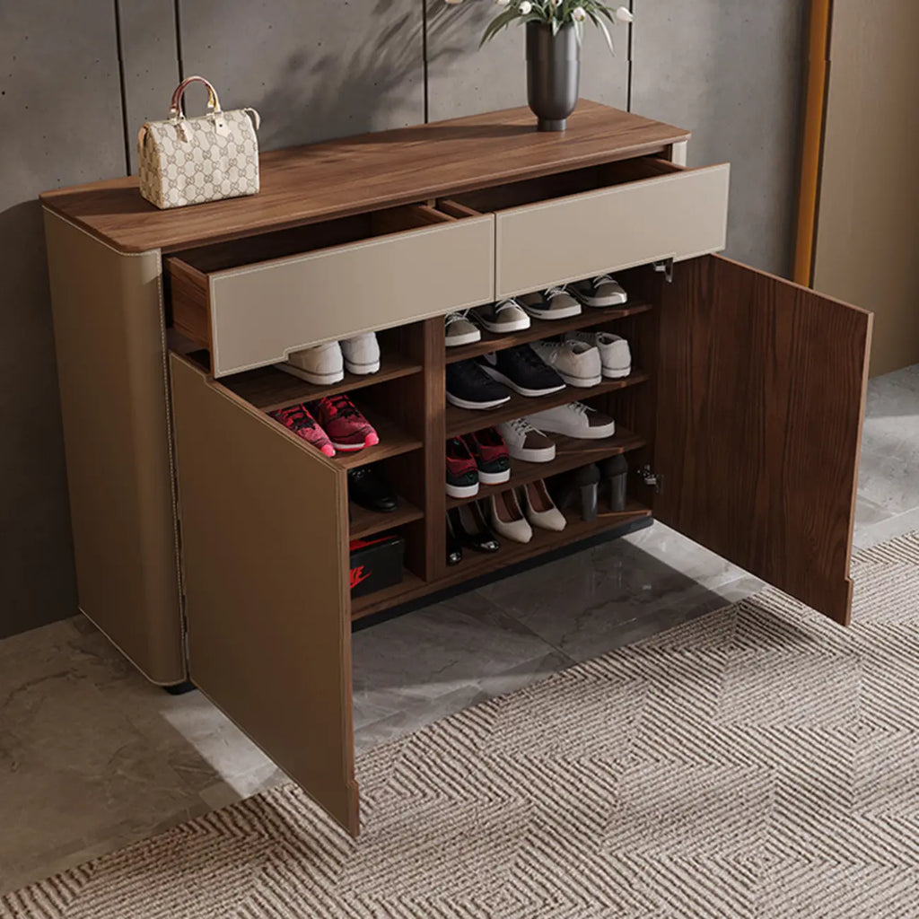 Meuble à chaussures tendance en bois beige avec tiroirs pour entrée