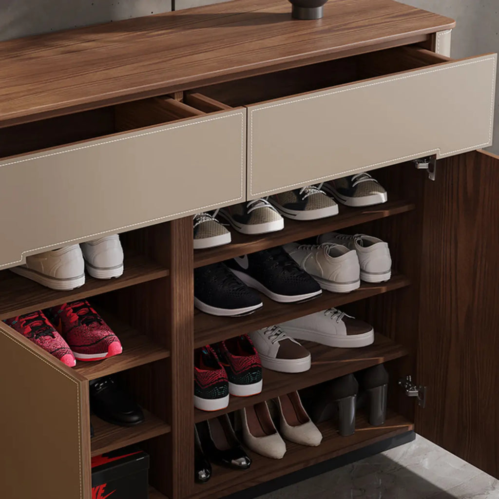 Meuble à chaussures tendance en bois beige avec tiroirs pour entrée