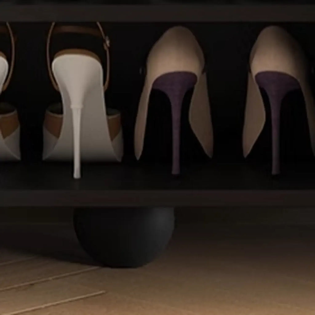 Meuble à chaussures en métal noir avec étagères réglables