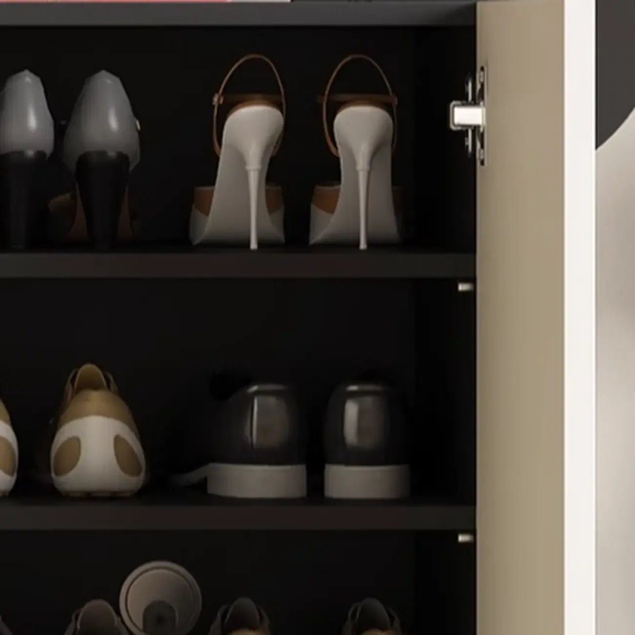 Meuble à chaussures en métal noir avec étagères réglables