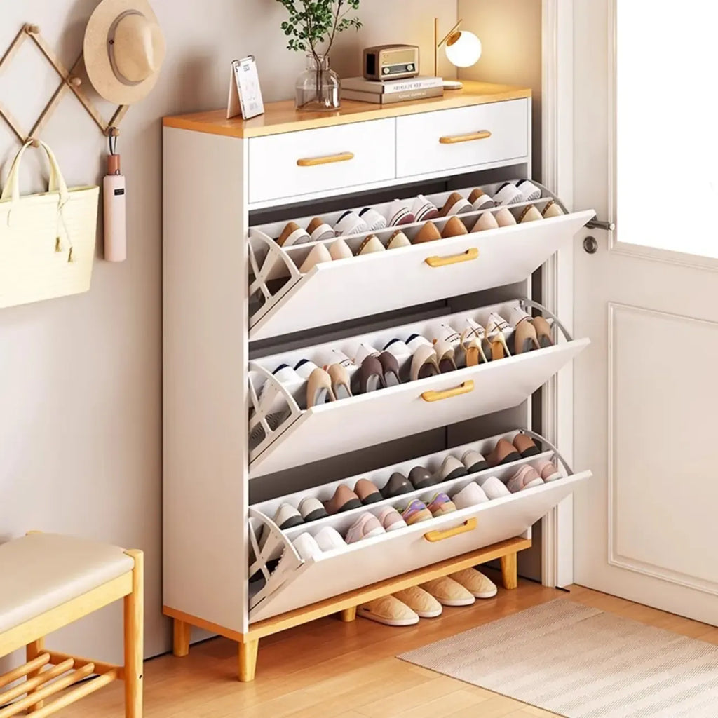 Meuble à chaussures moderne en bois avec tiroir rabattable pour entrée