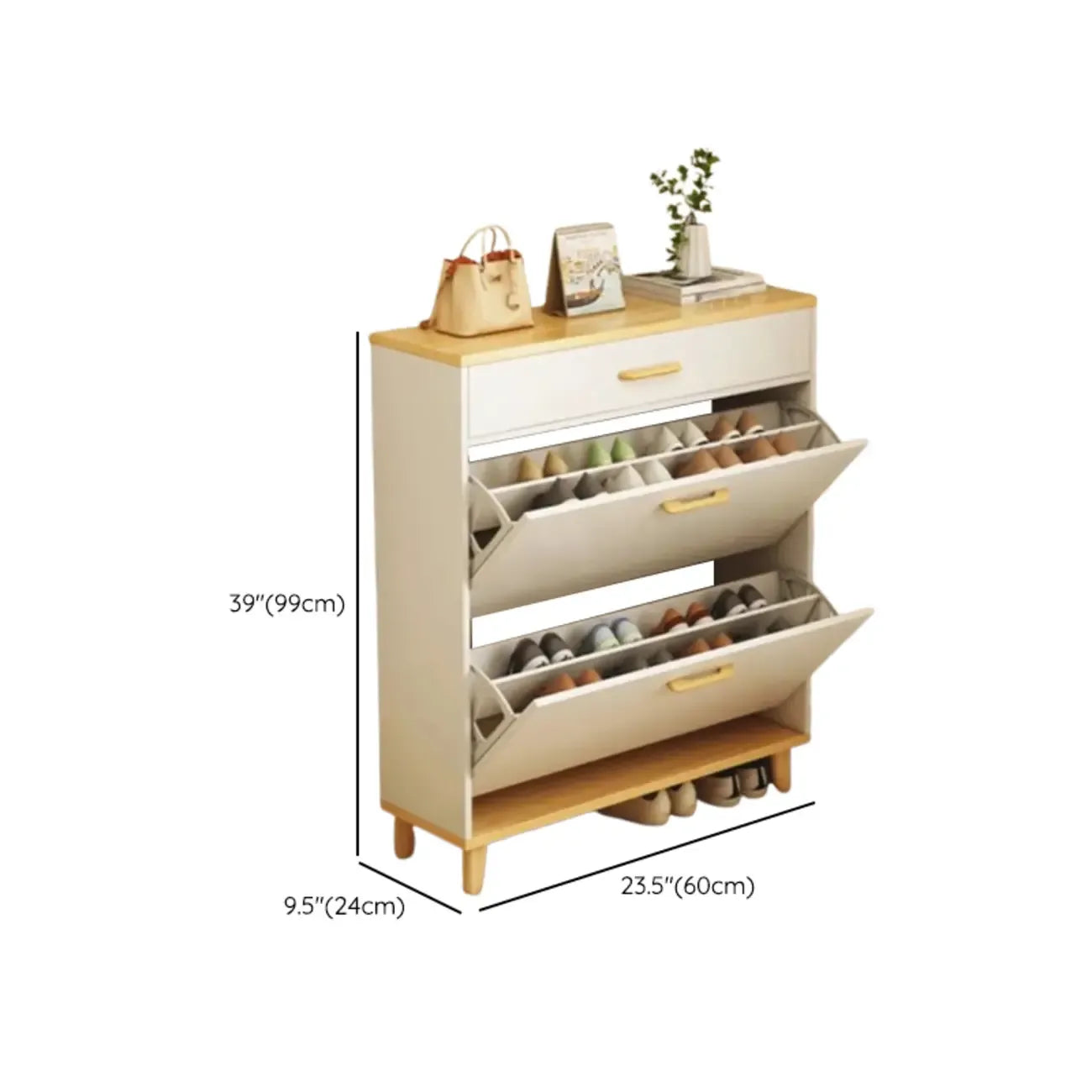 Meuble à chaussures moderne en bois avec tiroir rabattable pour entrée