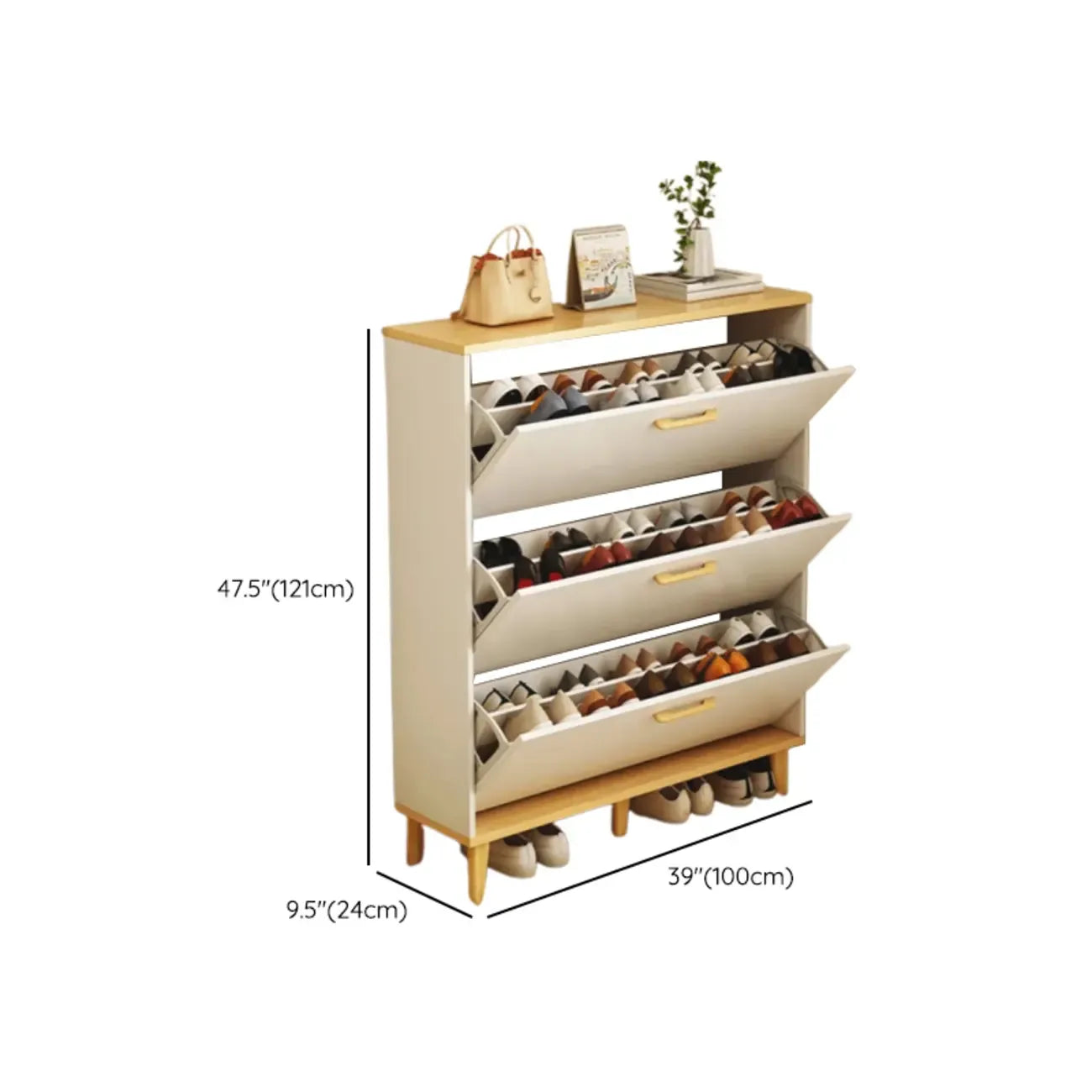 Meuble à chaussures moderne en bois avec tiroir rabattable pour entrée