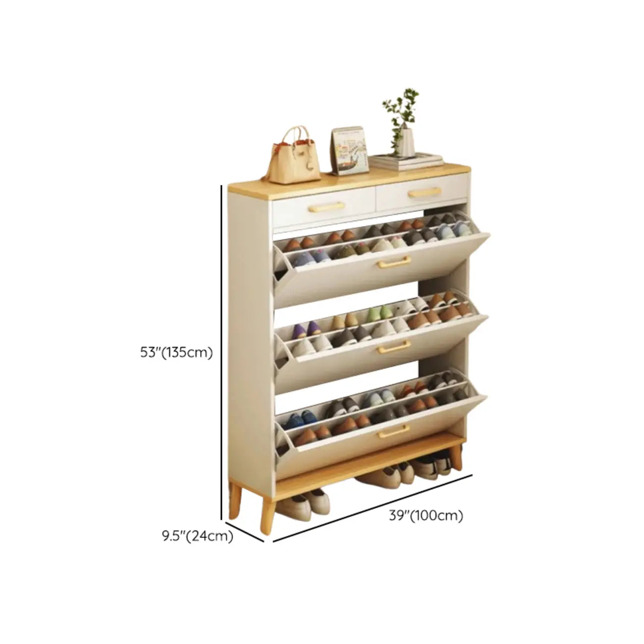 Meuble à chaussures moderne en bois avec tiroir rabattable pour entrée