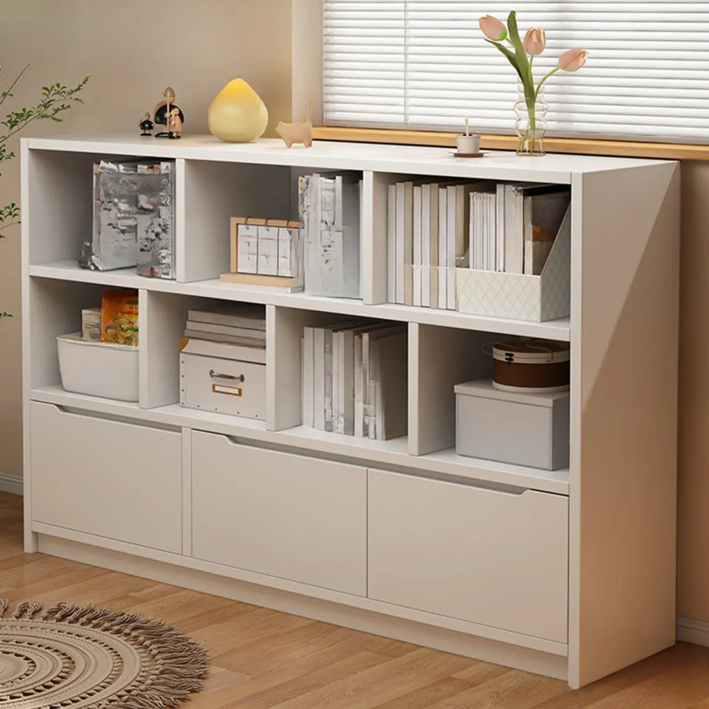 Bibliothèque cubique basse horizontale en bois blanc