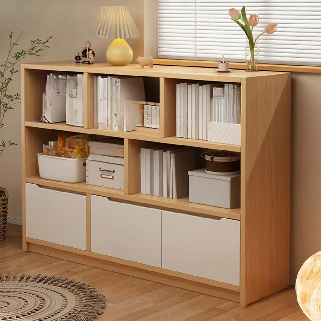 Bibliothèque cubique basse horizontale en bois blanc