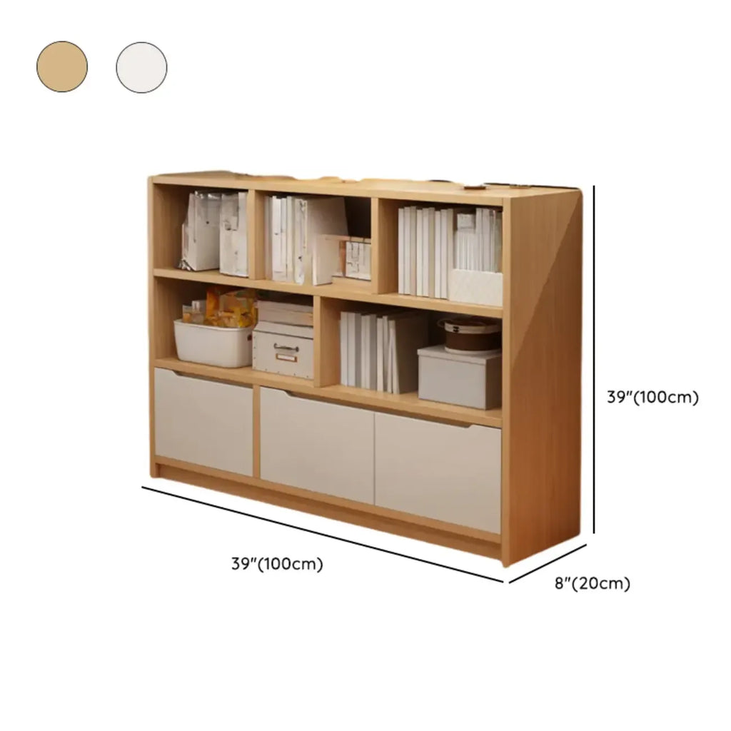 Bibliothèque cubique basse horizontale en bois blanc