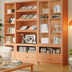 Libreria espositiva a 5 ripiani moderna in legno di ciliegio, altezza 199,9 cm