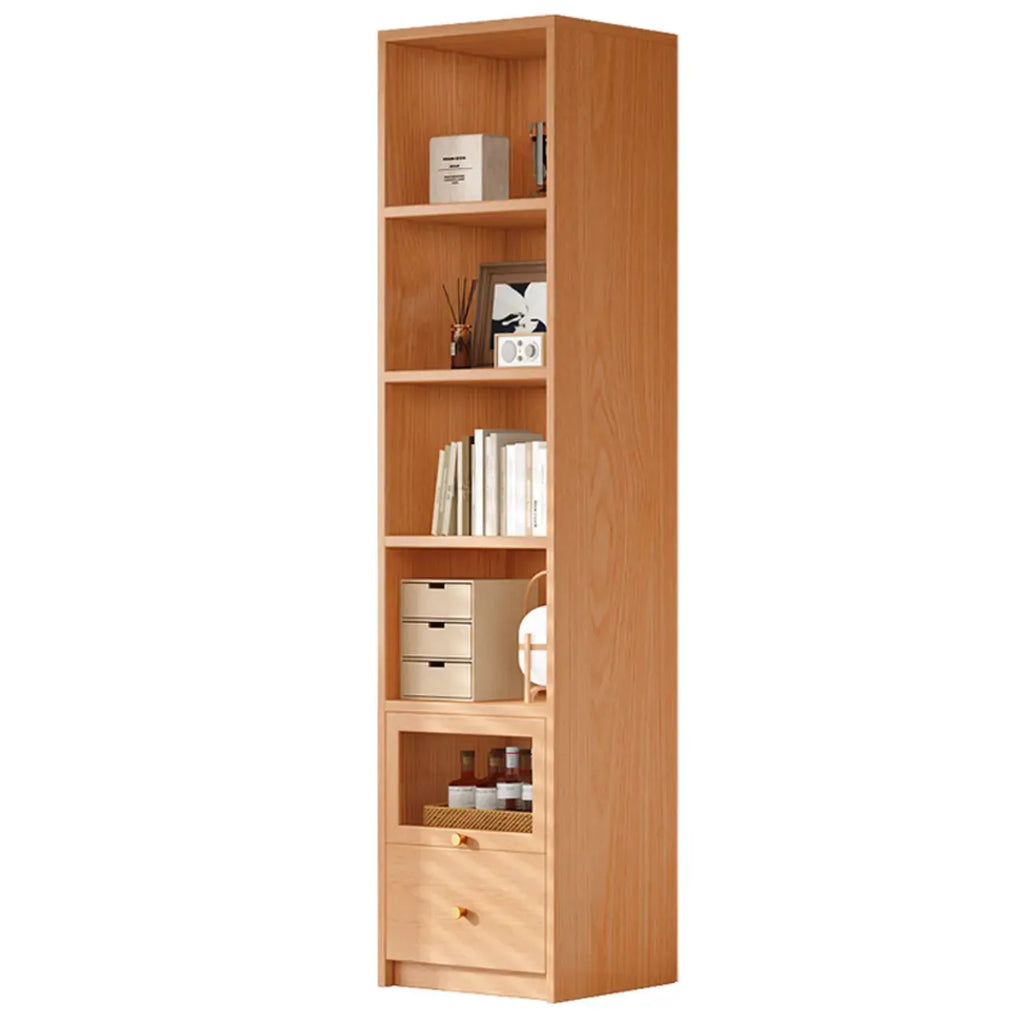 Libreria espositiva a 5 ripiani moderna in legno di ciliegio, altezza 199,9 cm