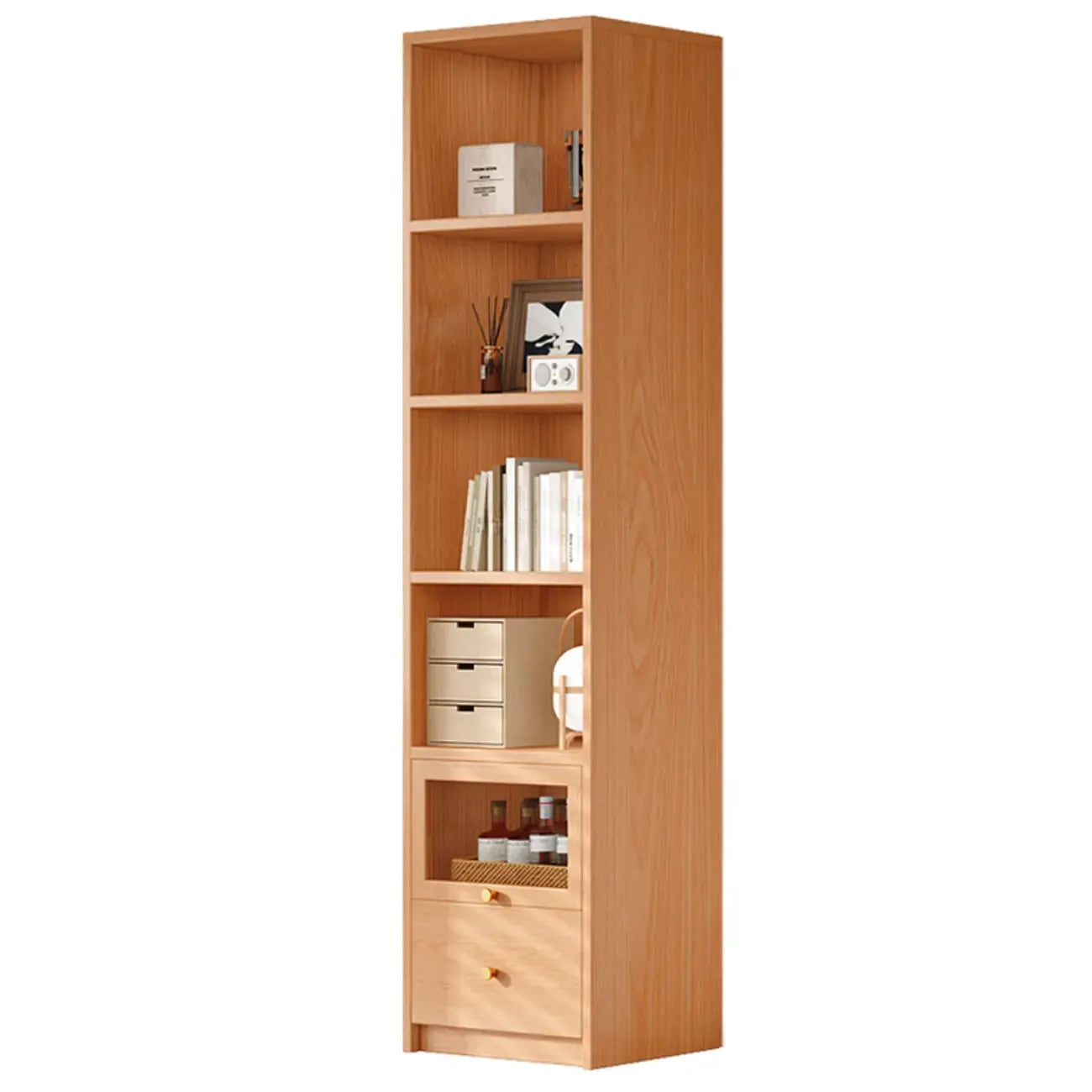 Libreria espositiva a 5 ripiani moderna in legno di ciliegio, altezza 199,9 cm