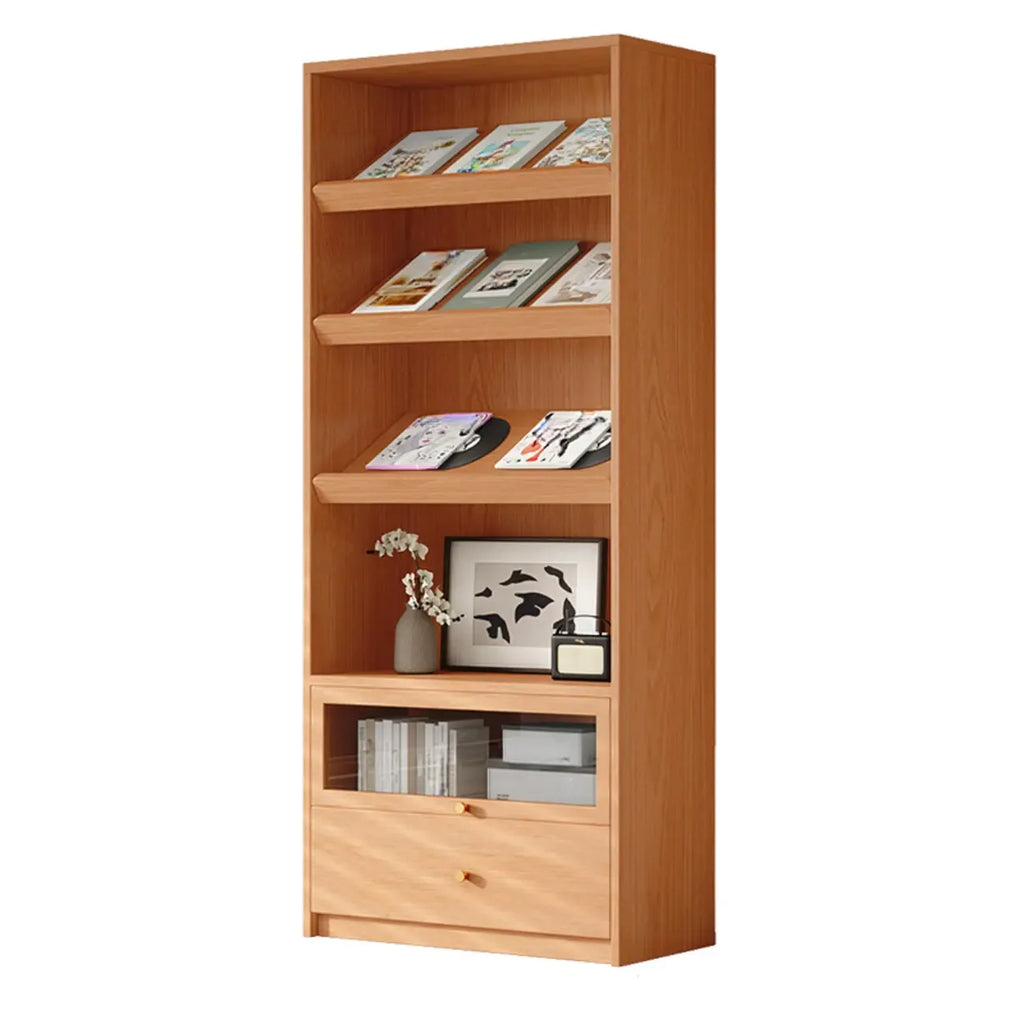 Libreria espositiva a 5 ripiani moderna in legno di ciliegio, altezza 199,9 cm