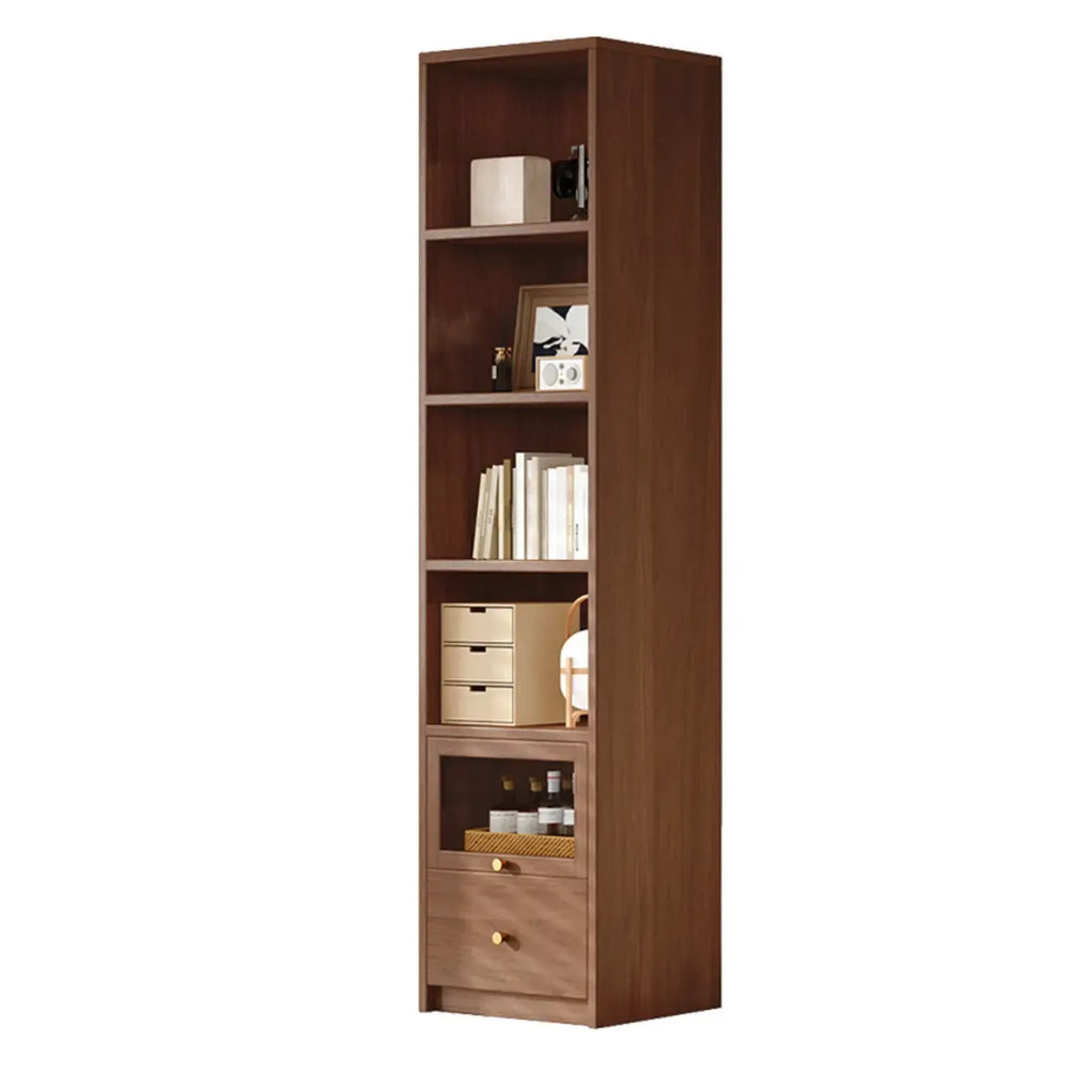 Libreria espositiva a 5 ripiani moderna in legno di ciliegio, altezza 199,9 cm