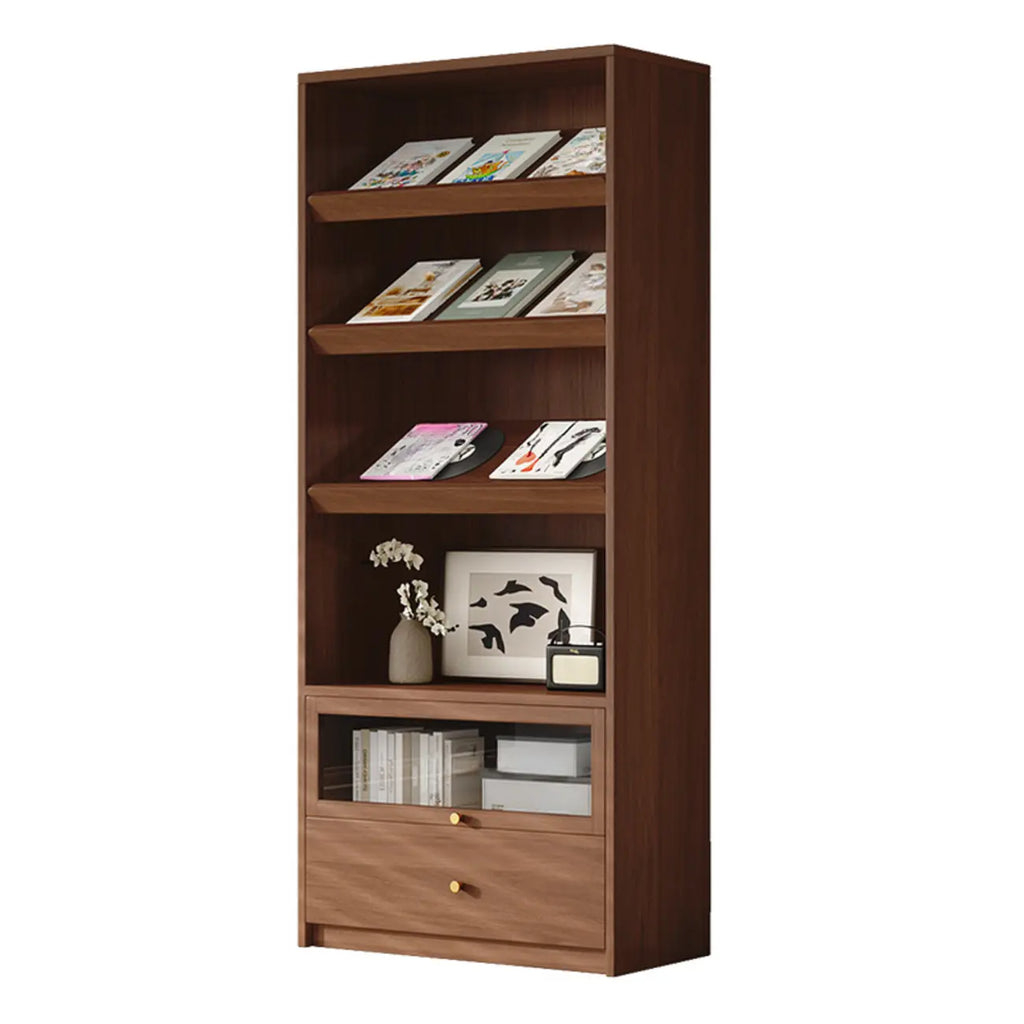 Libreria espositiva a 5 ripiani moderna in legno di ciliegio, altezza 199,9 cm
