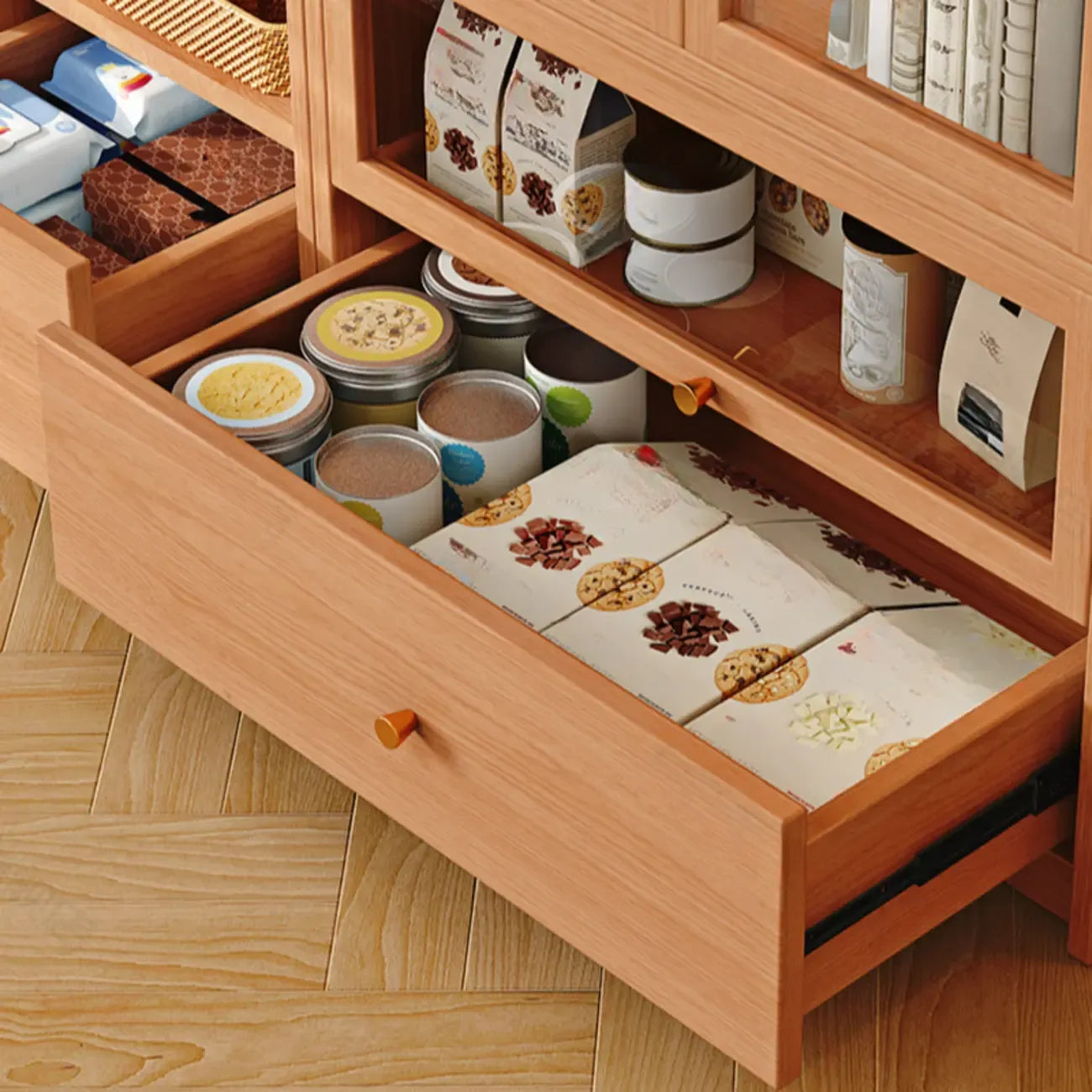 Libreria espositiva a 5 ripiani moderna in legno di ciliegio, altezza 199,9 cm