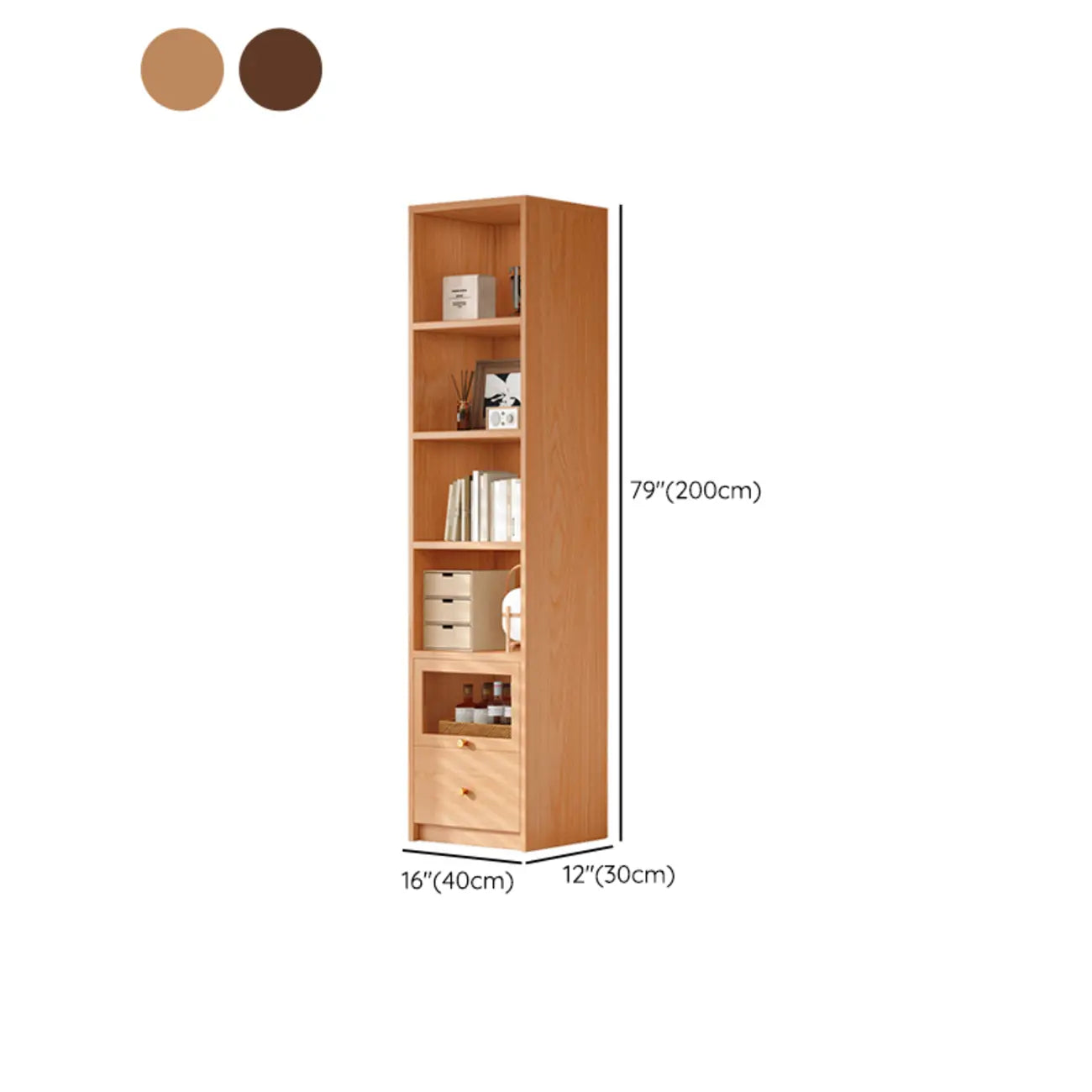 Libreria espositiva a 5 ripiani moderna in legno di ciliegio, altezza 199,9 cm