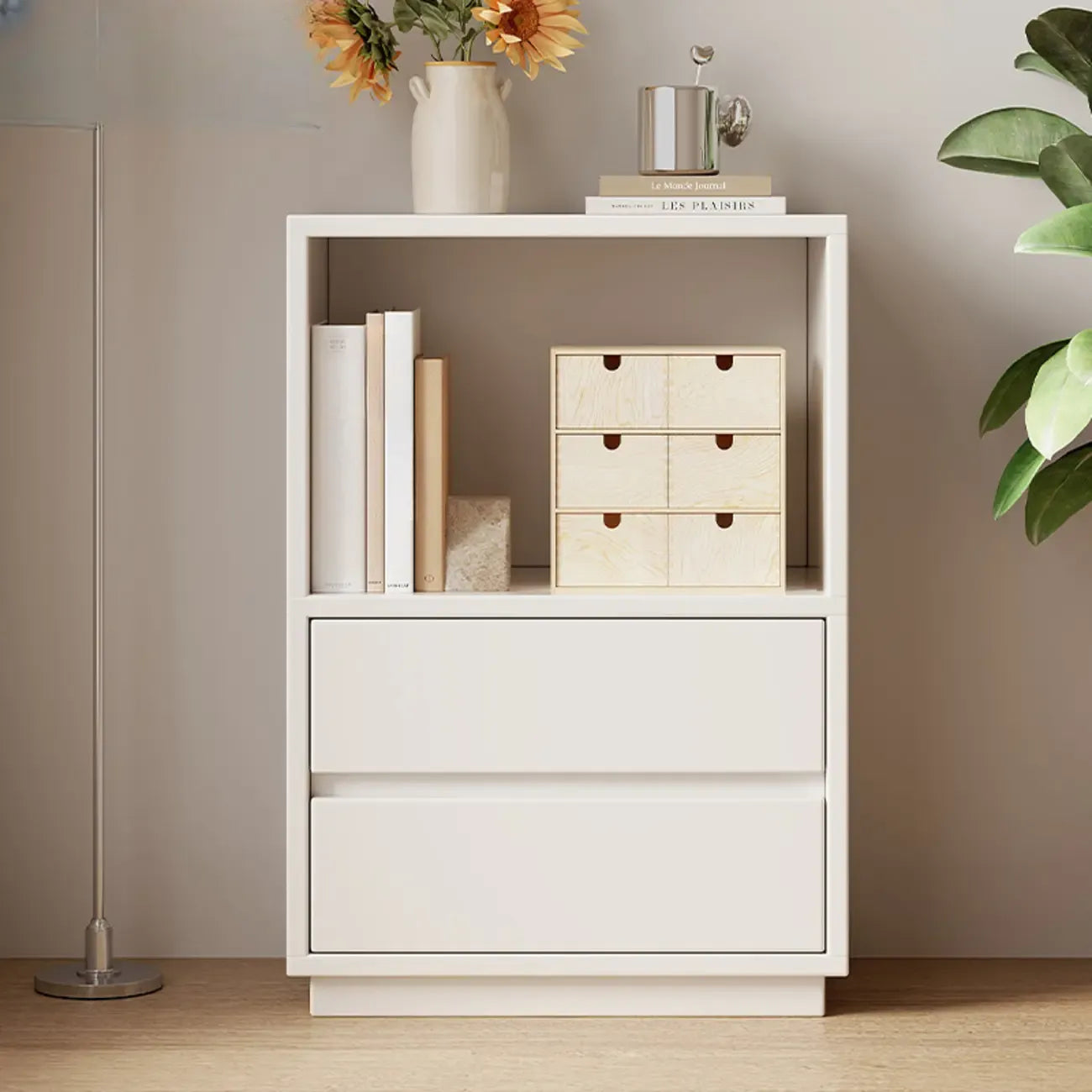 Bibliothèque moderne à trois niveaux en bois blanc avec fond fermé