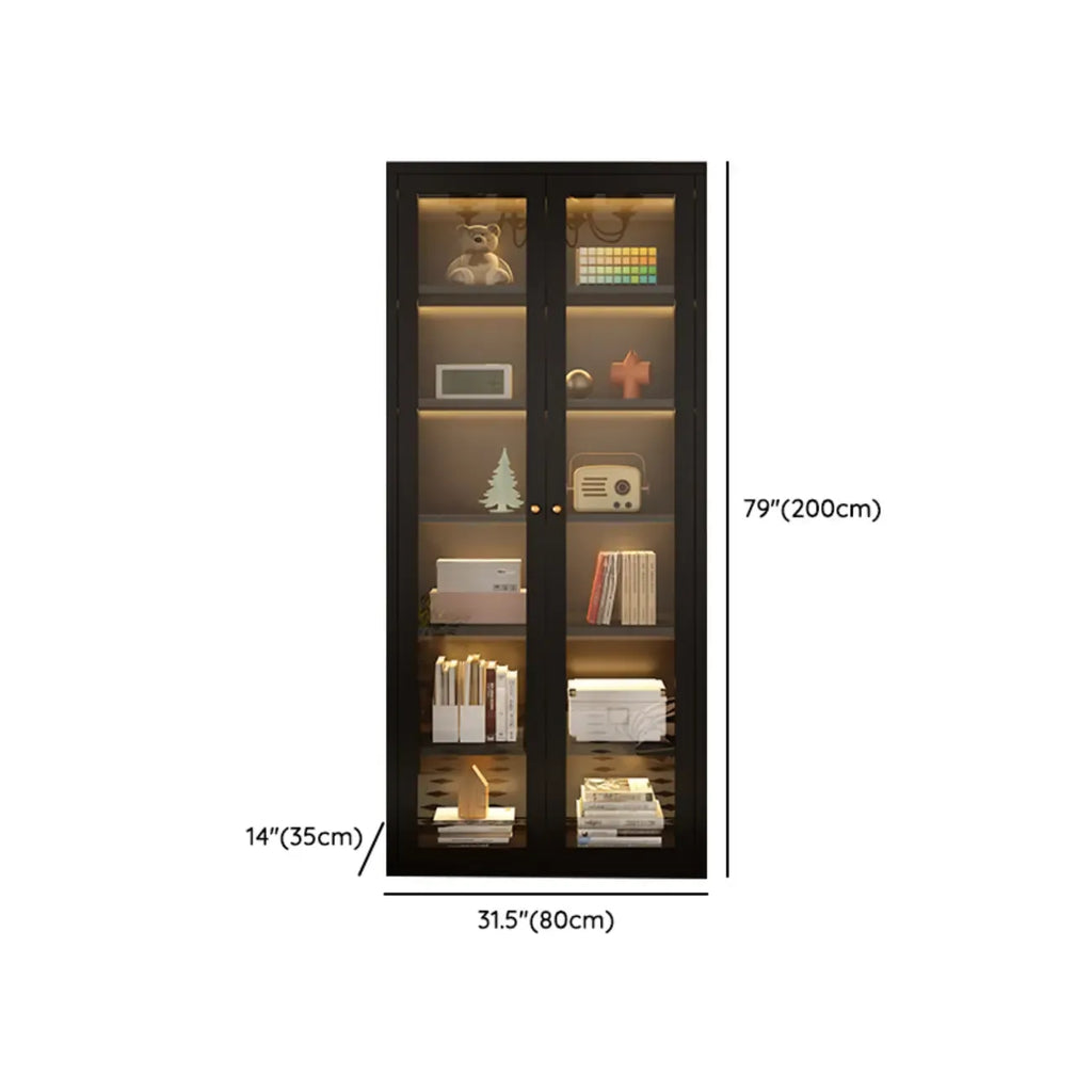 Bibliothèque contemporaine en métal noir avec portes vitrées