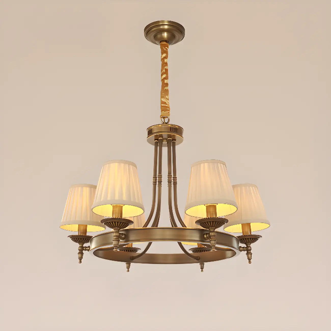 Lampadario a cerchio vintage in metallo regolabile con paralume