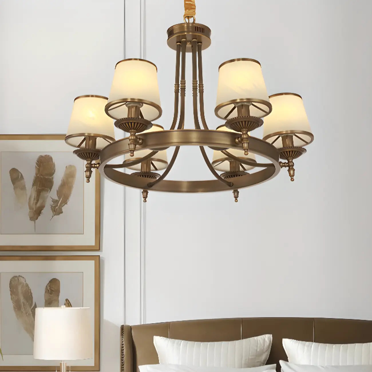 Lampadario a cerchio vintage in metallo regolabile con paralume