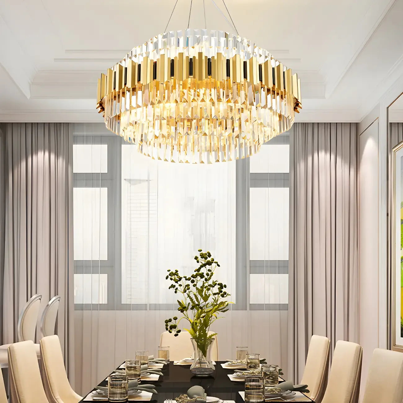 Lustre suspendu à plusieurs niveaux en cristal doré pour salon moderne