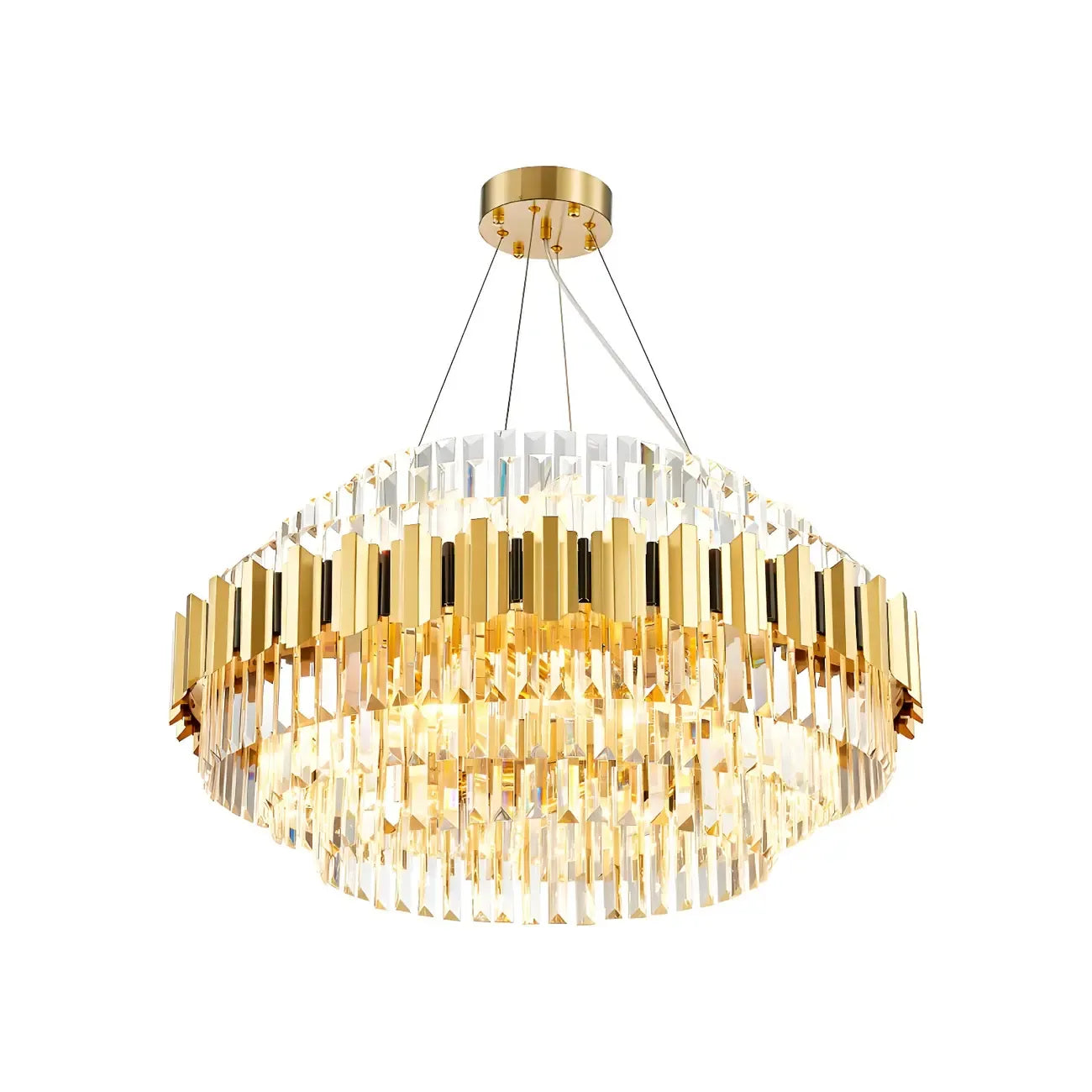 Lustre suspendu à plusieurs niveaux en cristal doré pour salon moderne