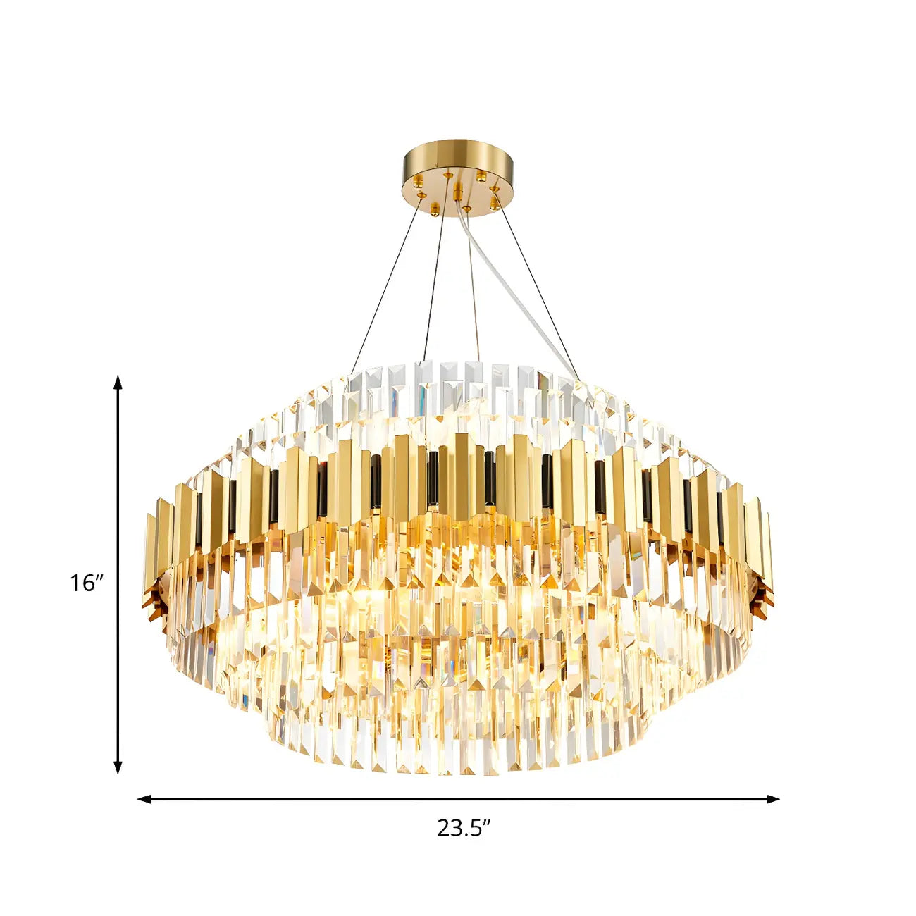 Lustre suspendu à plusieurs niveaux en cristal doré pour salon moderne