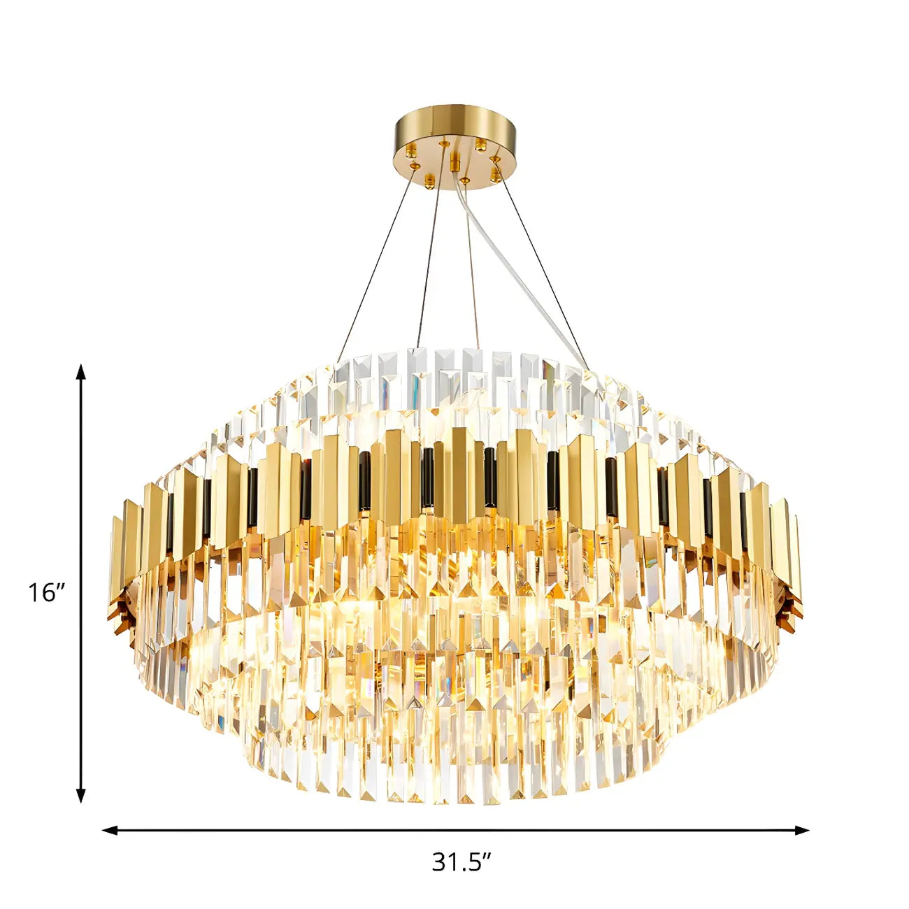 Lustre suspendu à plusieurs niveaux en cristal doré pour salon moderne