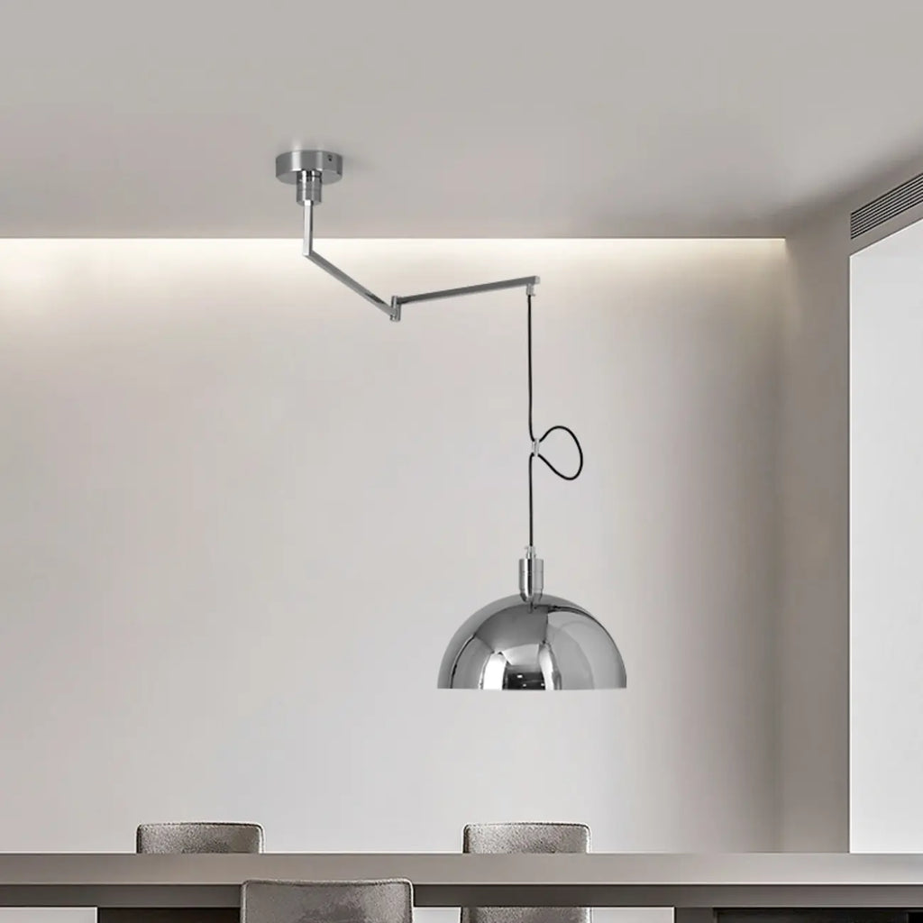 Lampada a sospensione da cucina a braccio orientabile con cupola cromata, da