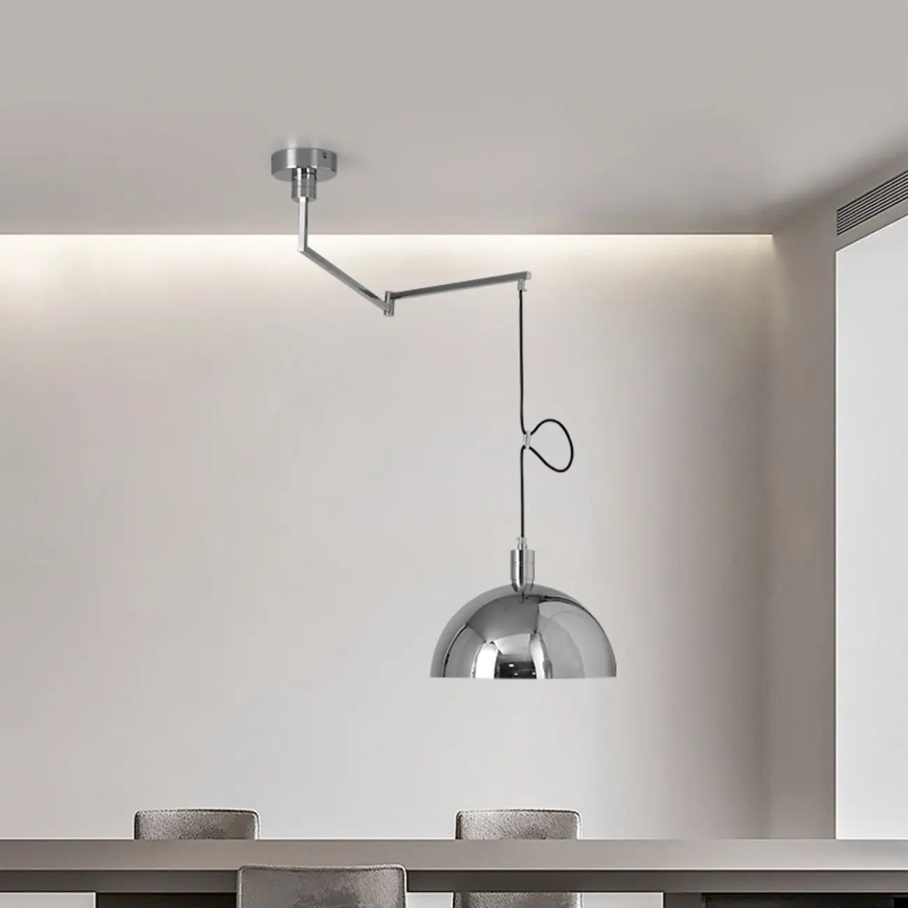Lampada a sospensione da cucina a braccio orientabile con cupola cromata, da