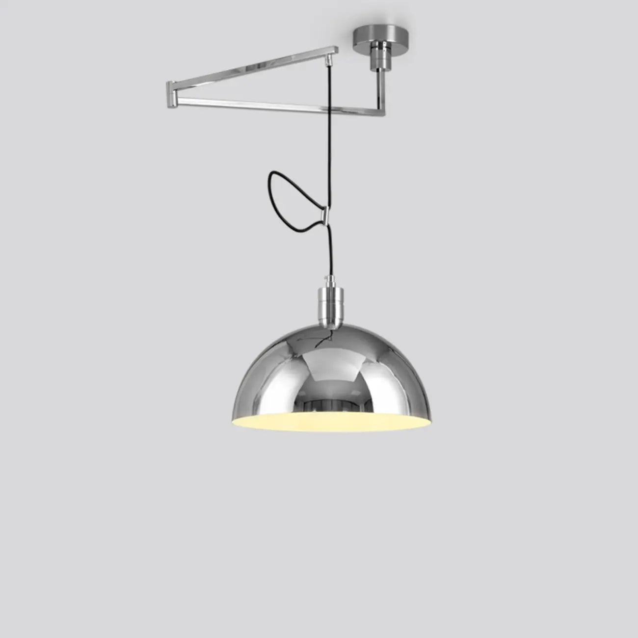 Lampada a sospensione da cucina a braccio orientabile con cupola cromata, da