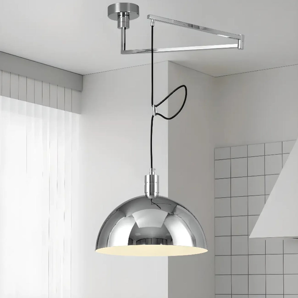 Lampada a sospensione da cucina a braccio orientabile con cupola cromata, da