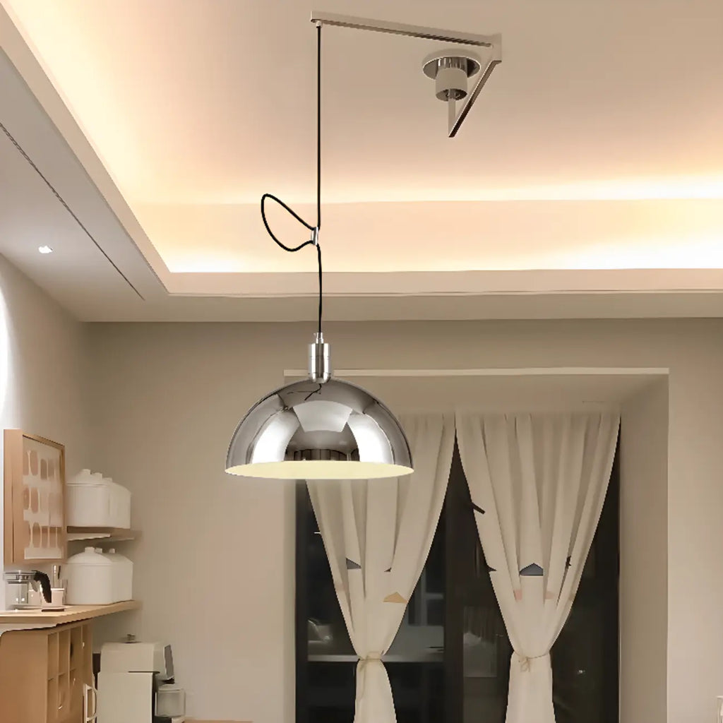 Lampada a sospensione da cucina a braccio orientabile con cupola cromata, da