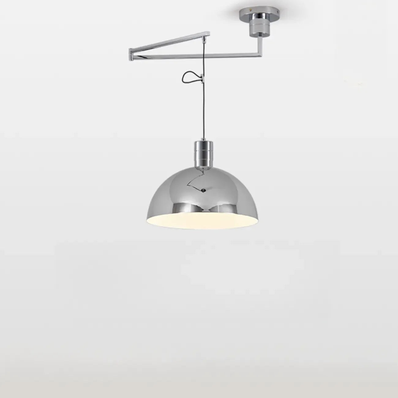Lampada a sospensione da cucina a braccio orientabile con cupola cromata, da