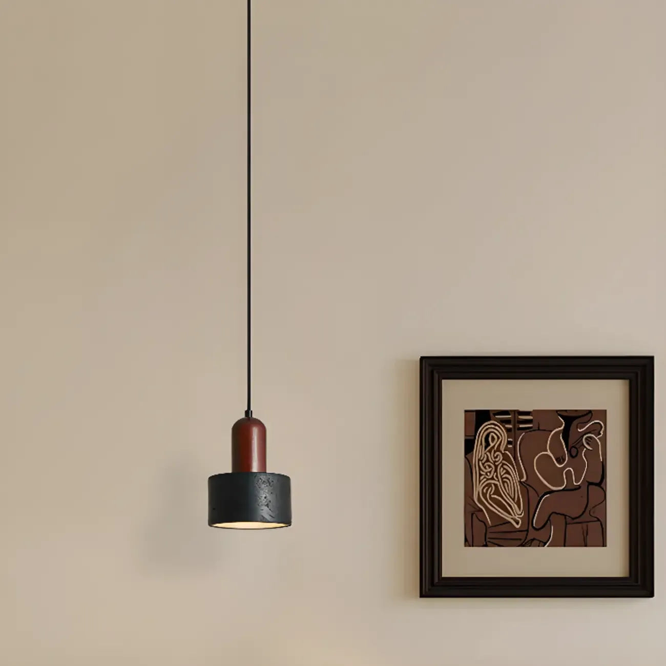 Suspension cylindrique en bois et pierre noire pour chambre