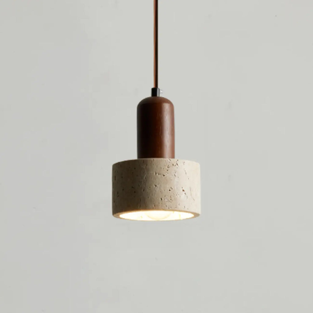 Suspension cylindrique en bois et pierre noire pour chambre