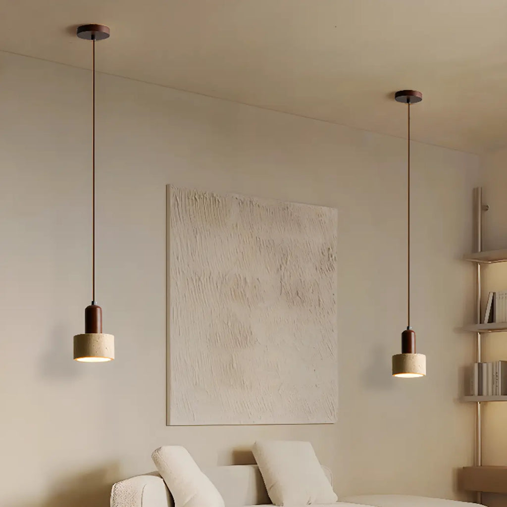 Suspension cylindrique en bois et pierre noire pour chambre