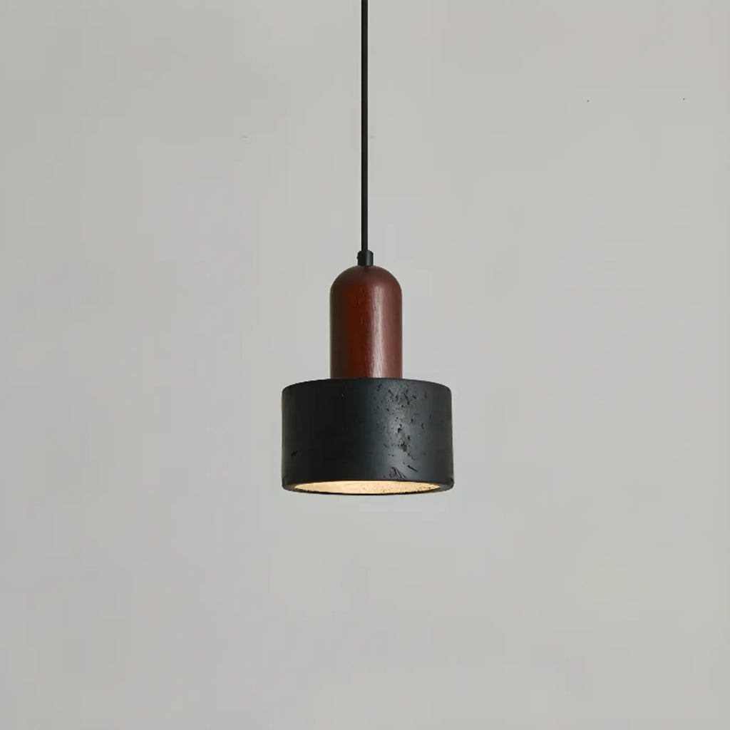 Suspension cylindrique en bois et pierre noire pour chambre