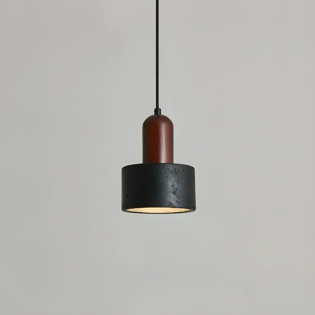 Suspension cylindrique en bois et pierre noire pour chambre
