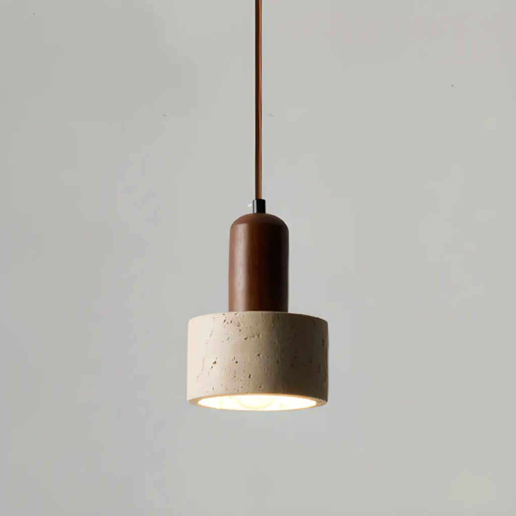 Suspension cylindrique en bois et pierre noire pour chambre