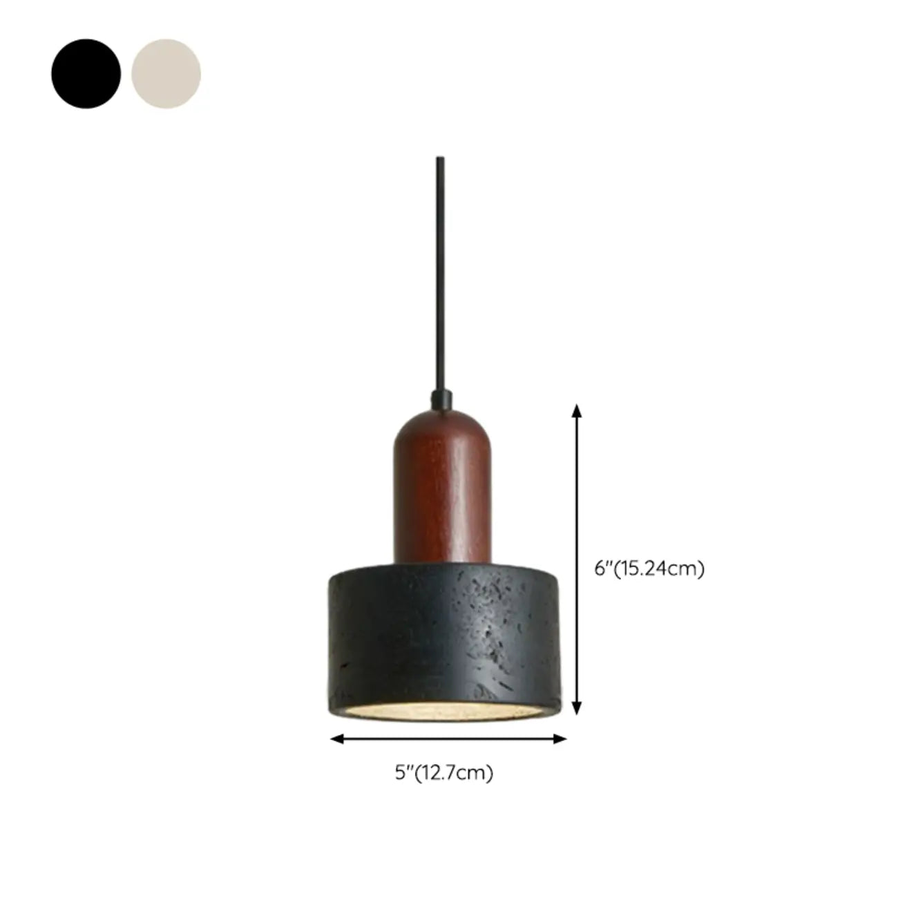 Suspension cylindrique en bois et pierre noire pour chambre