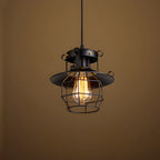 Suspension gothique en fer noir avec cage lumineuse
