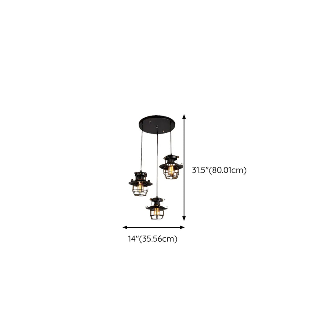 Suspension gothique en fer noir avec cage lumineuse