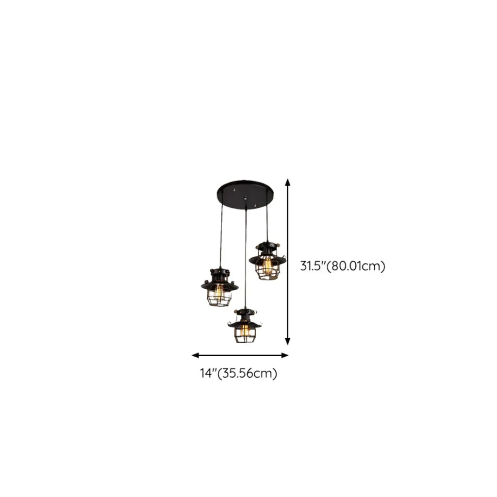Suspension gothique en fer noir avec cage lumineuse