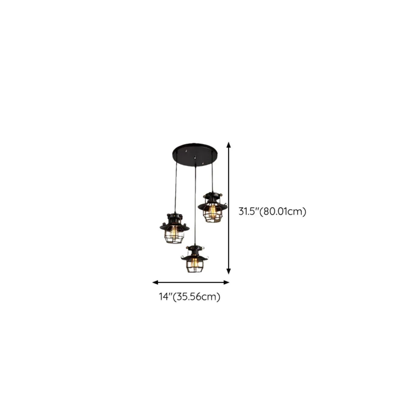 Suspension gothique en fer noir avec cage lumineuse